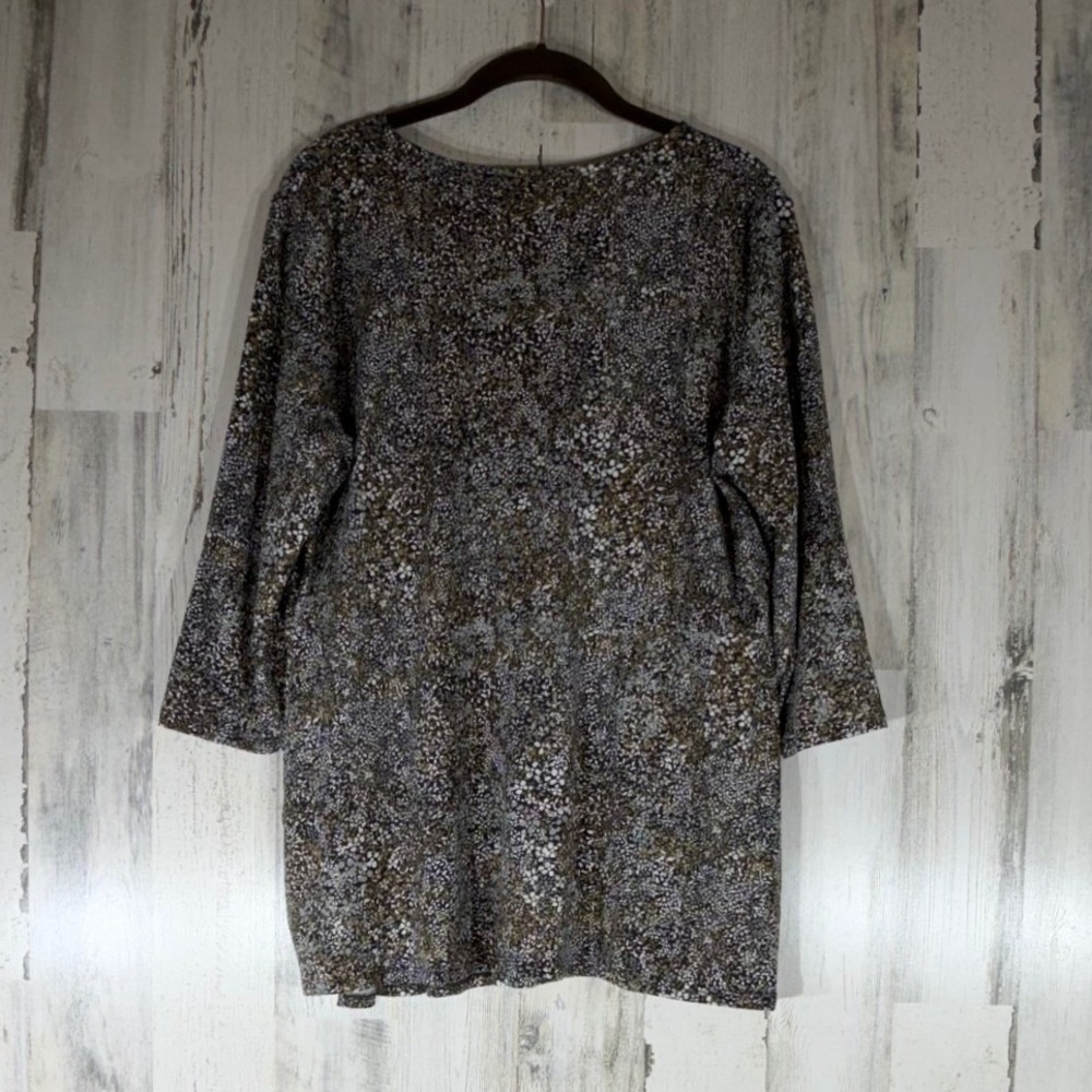 J Jill Wearever Surplice Faux Wrap Tunic Large Petite Brown Multi 3/4 Sleeve